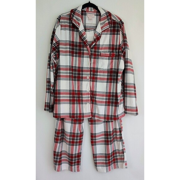 Sleep Sense Cabernet Women's Soft Flannel Pajama Set Long Sleeve Red Plaid Large - Picture 1 of 7